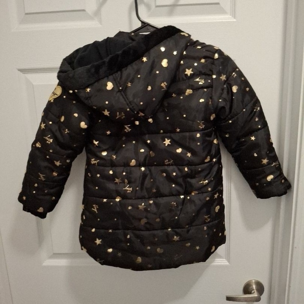 3/$15 Betsey Johnson Sz 6 Girls Black Gold Hooded Quilted‎ Stars Puffer Jacket - Picture 3 of 13